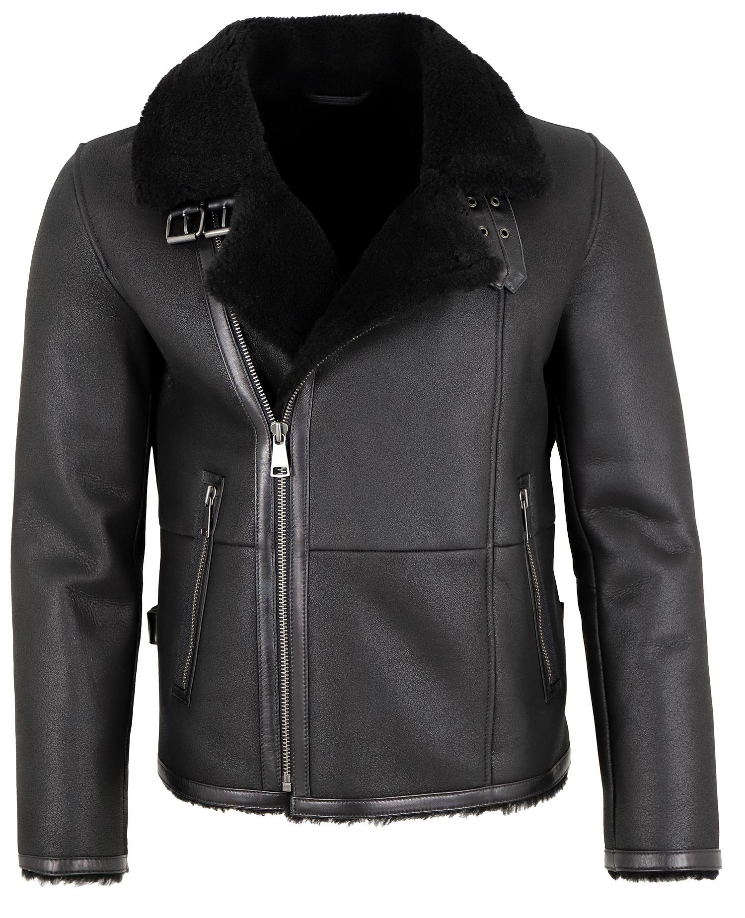 Jilani Lederjacke Aviator #KJ Jilani - Herren Lammfelljacke Lederjacke schwarz