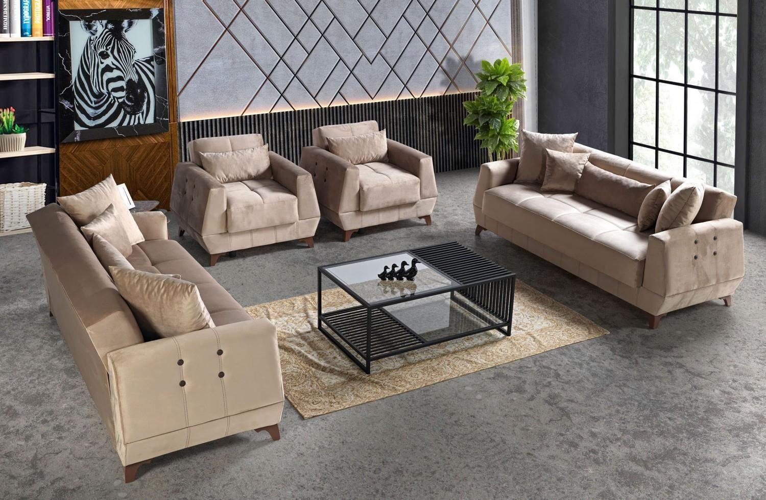 JVmoebel Wohnzimmer-Set 4tlg., Komplett Sofa Sitzer 3+2+1+1 Relax Sofagarnitur Europe In Sessel Set Made