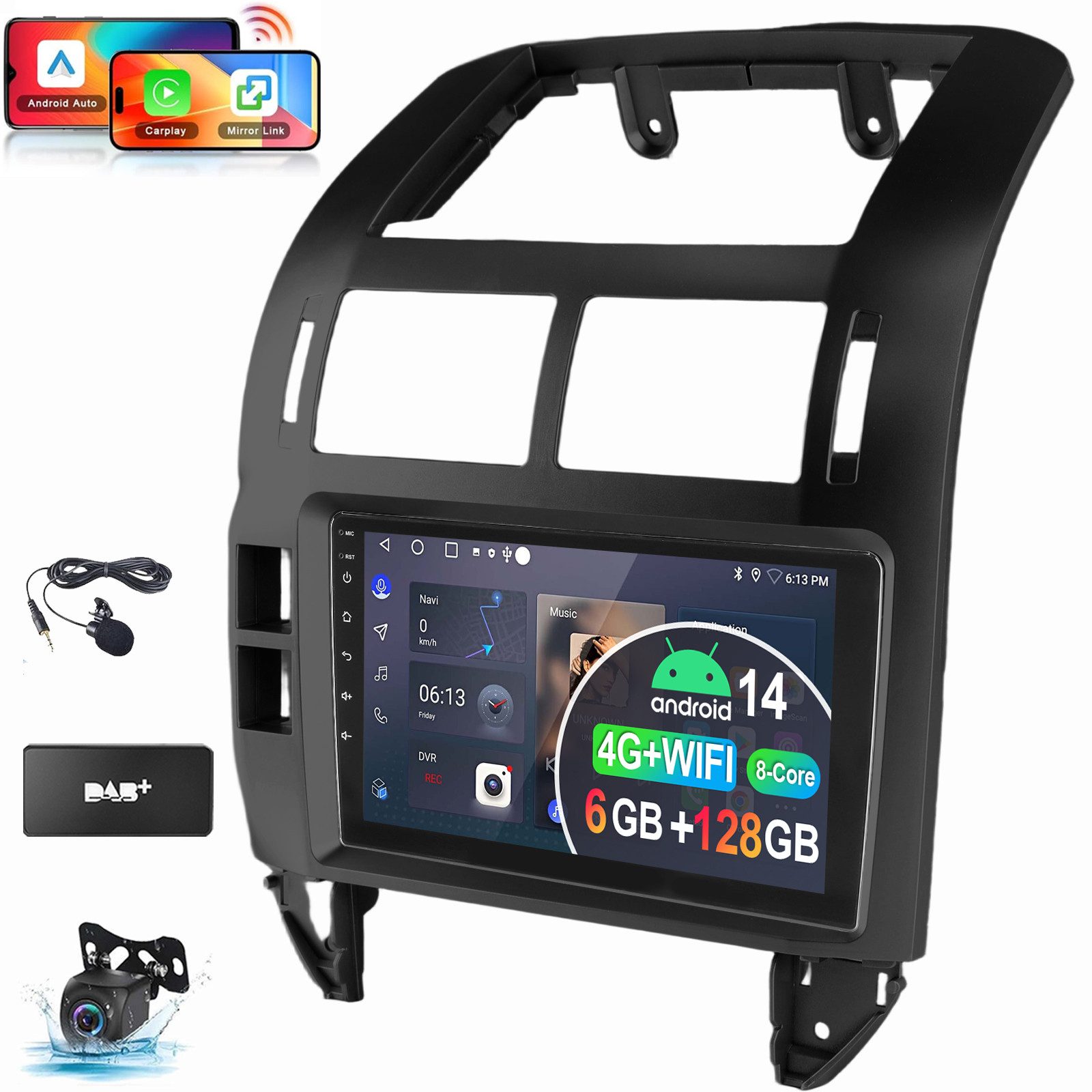 ESSGOO 8-Kern 6+128GB Für VW Polo 9N 2001-2009-Schwarz Silber Autoradio (RDS, Digitalradio (DAB), FM, AM, 4G LTE Carplay Android Auto BT EQ USB Navi WIFI)