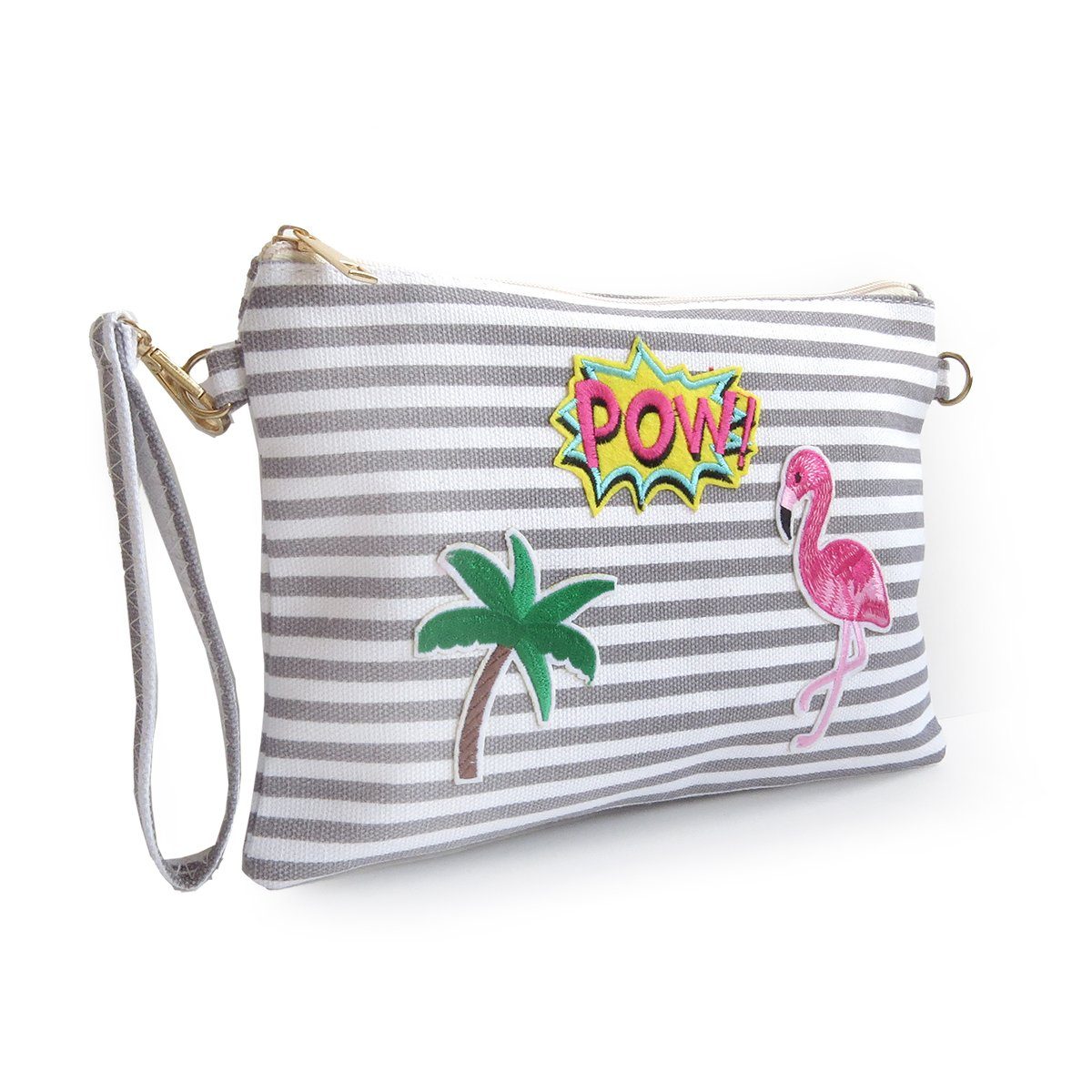 Sonia Originelli Umhängetasche Clutch Kosmetiktasche "Flamingo" Schminktasche grau