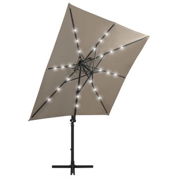 vidaXL Sonnenschirm Ampelschirm mit Mast und LED-Leuchten Taupe 250 cm