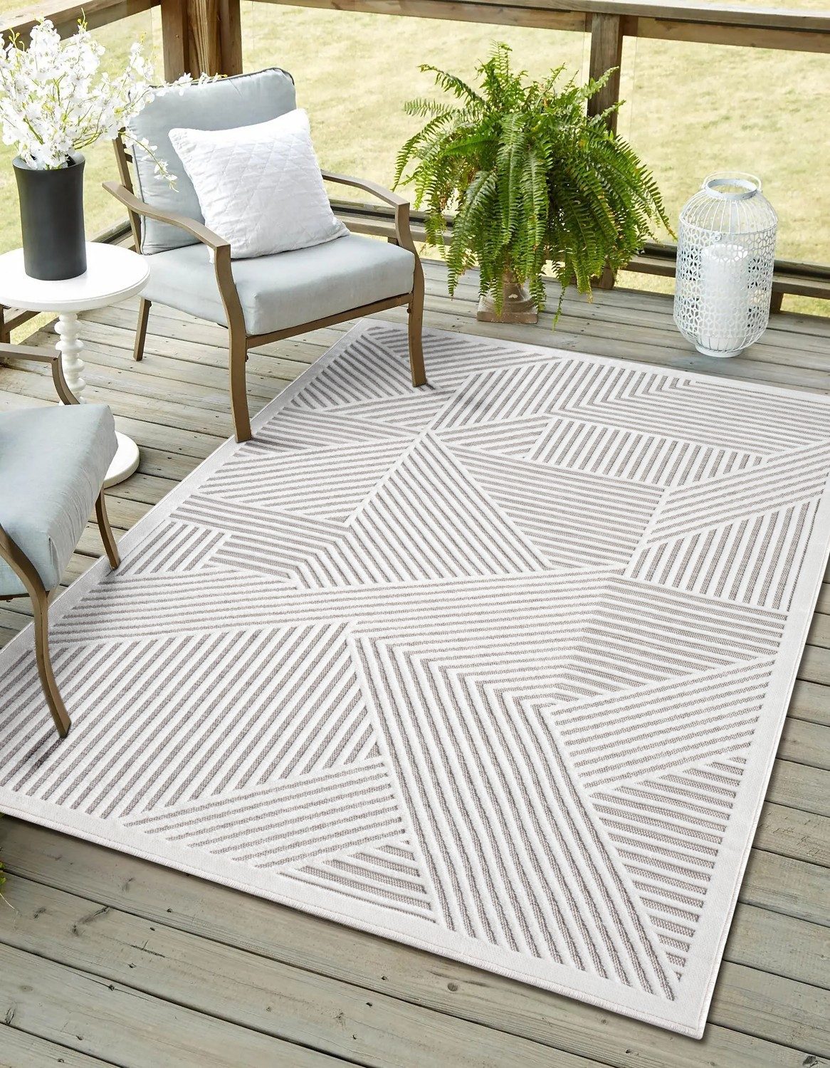 Myflair Möbel & Accessoires Outdoorteppich Vill, LAGERRÄUMUNG, rechteckig, Höhe: 8 mm, modernes Design, Hoch-Tief Effekt, Outdoor geeignet, Balkon, Terrasse