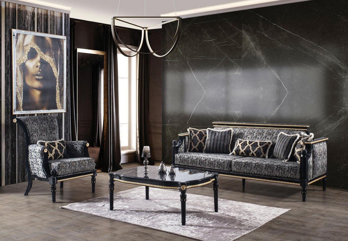 Barock Grau 237 - Kissen x / H. Schwarz x Edle Wohnzimmer / Gold - Padrino Sofa 90 Sofa Sofa cm Luxus 105 dekorativen mit Barock Casa Möbel