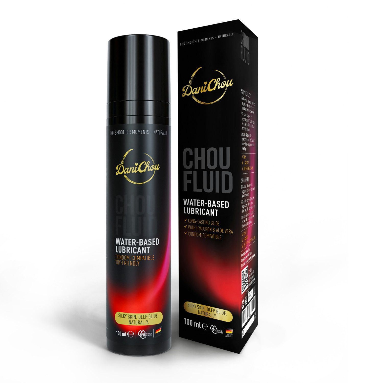 DaniChou Gleitgel ChouFluid Gel wasserbasiert 100 ml – Premium Made in Germany -, mit Aloe Vera, Hyaluron & Panthenol – pH-hautfreundlich, rückstandsfrei, kondom- & toy-kompatibel – Gleitmittel Intimgel Lubricant