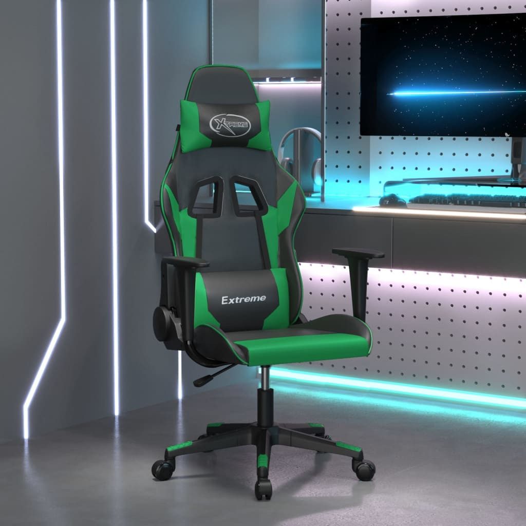 Gaming-Stuhl Schwarz Grün 67x58x(118-128) cm mit Kunstleder und