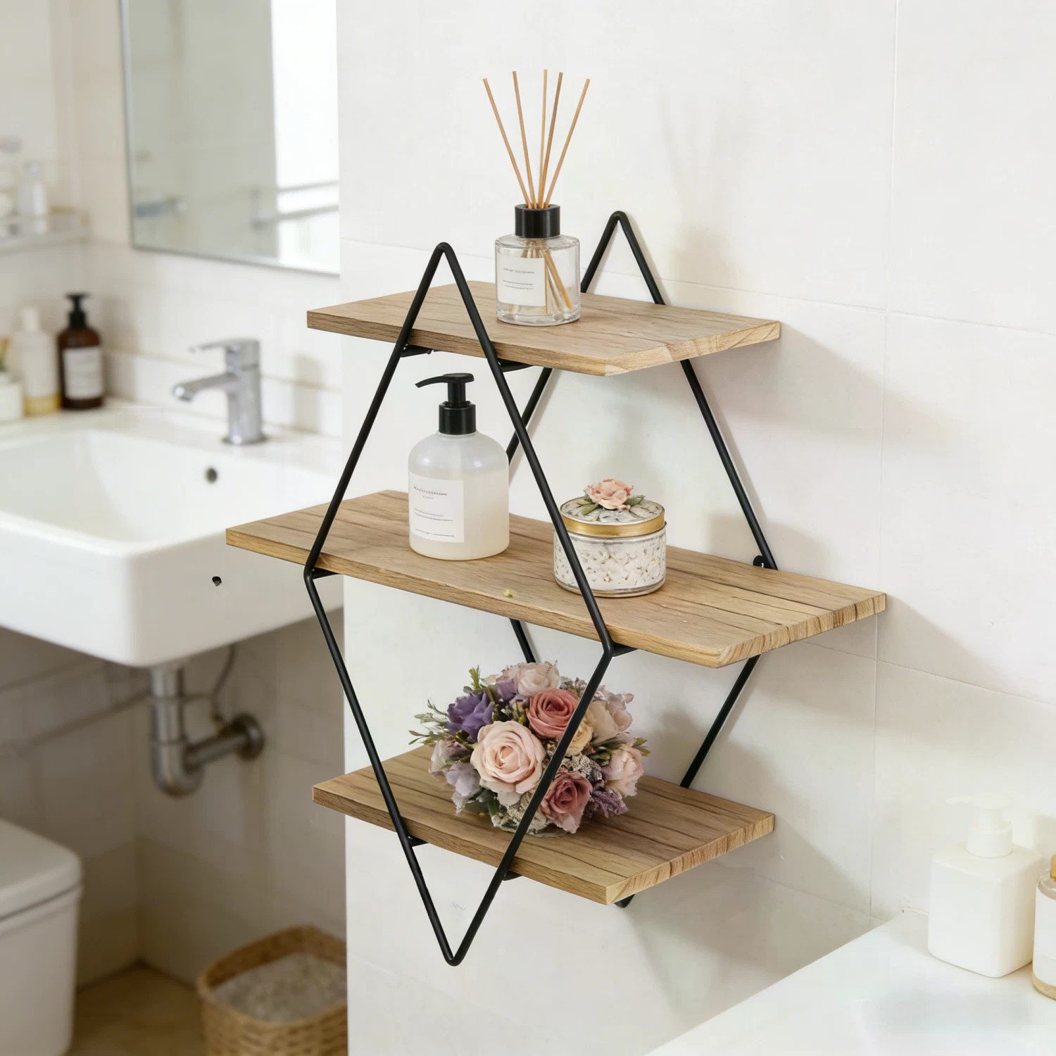 Holz Lichter Wandregal Wandregal Bücherregal 3 Ebenen Schweberegal Holzregal, Packung, Stilvolles, rundes Design für moderne und elegante Räume