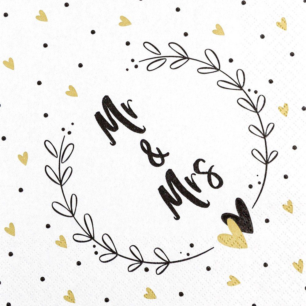 HOME FASHION Papierserviette 20 Servietten Mr & Mrs - Mr & Mrs im Kranz 33x33cm, (20 St)