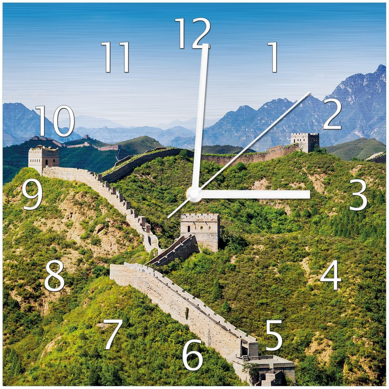 Wallario Wanduhr Die Chinesische Mauer - Wahrzeichen in China im Sommer (Aluverbunduhr)