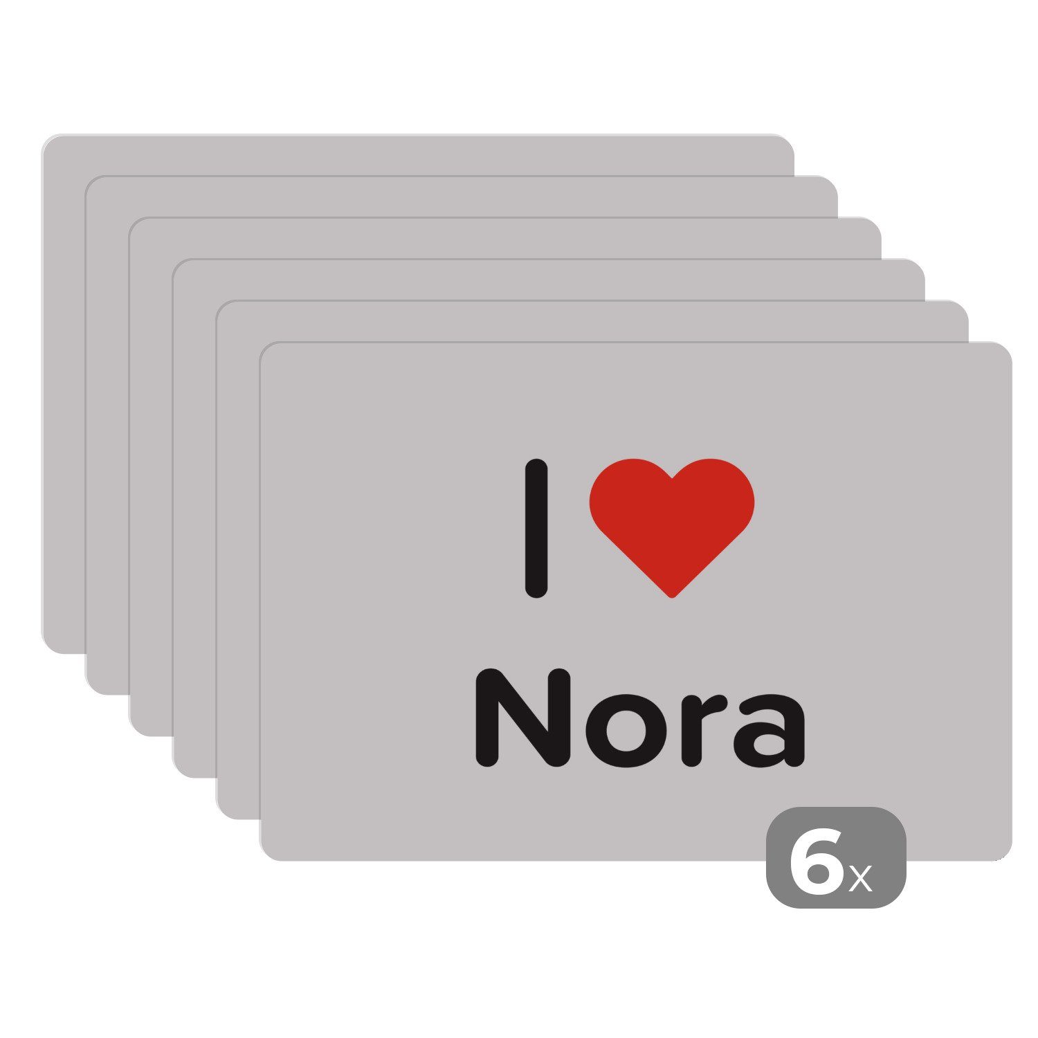 Platzset, Ich liebe - Nora - Mädchen, MuchoWow, (6-St), Platzset, Platzdecken, Platzmatte, Tischmatten, Schmutzabweisend