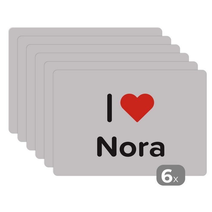 Platzset Ich liebe - Nora - Mädchen MuchoWow (6-St) Platzset Platzdecken Platzmatte Tischmatten Schmutzabweisend
