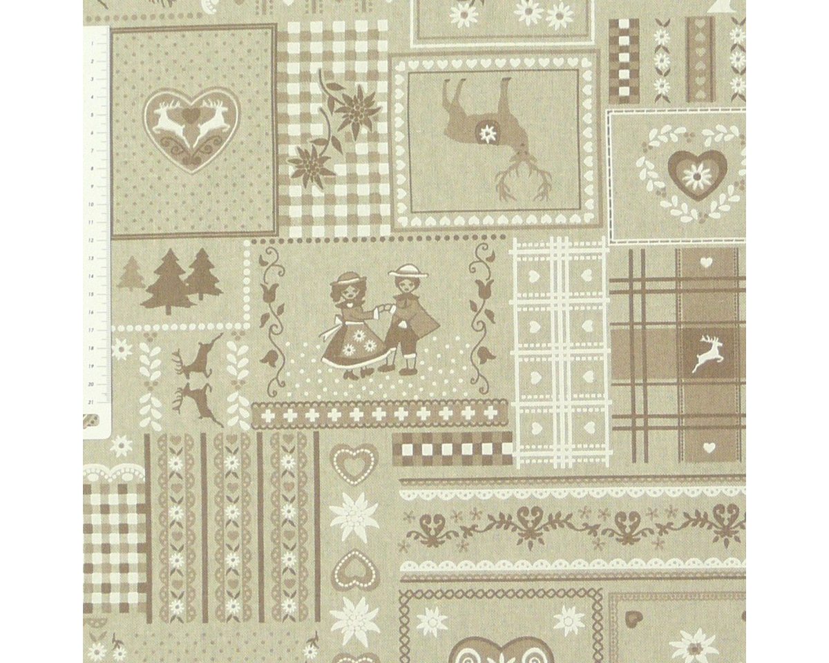 Thumbnail - SCHÖNER LEBEN. Stoff Dekostoff Patchwork Landhaus Hirsch natur braun weiß 1,40m Breite