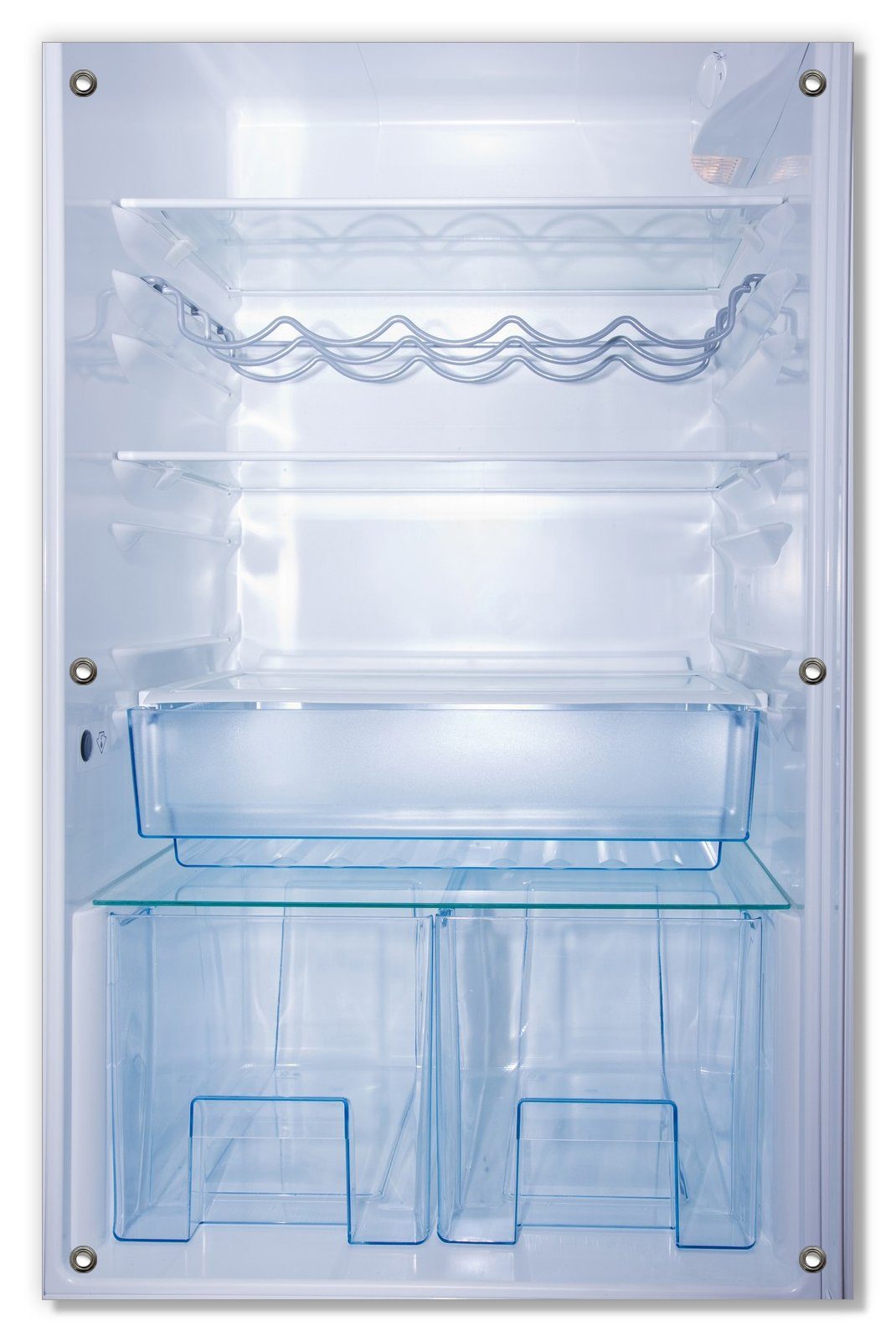 Sonnenschutz Leerer Kühlschrank - offene Leere ohne Inhalt, Wallario, blickdicht, mit Saugnäpfen, wiederablösbar und wiederverwendbar