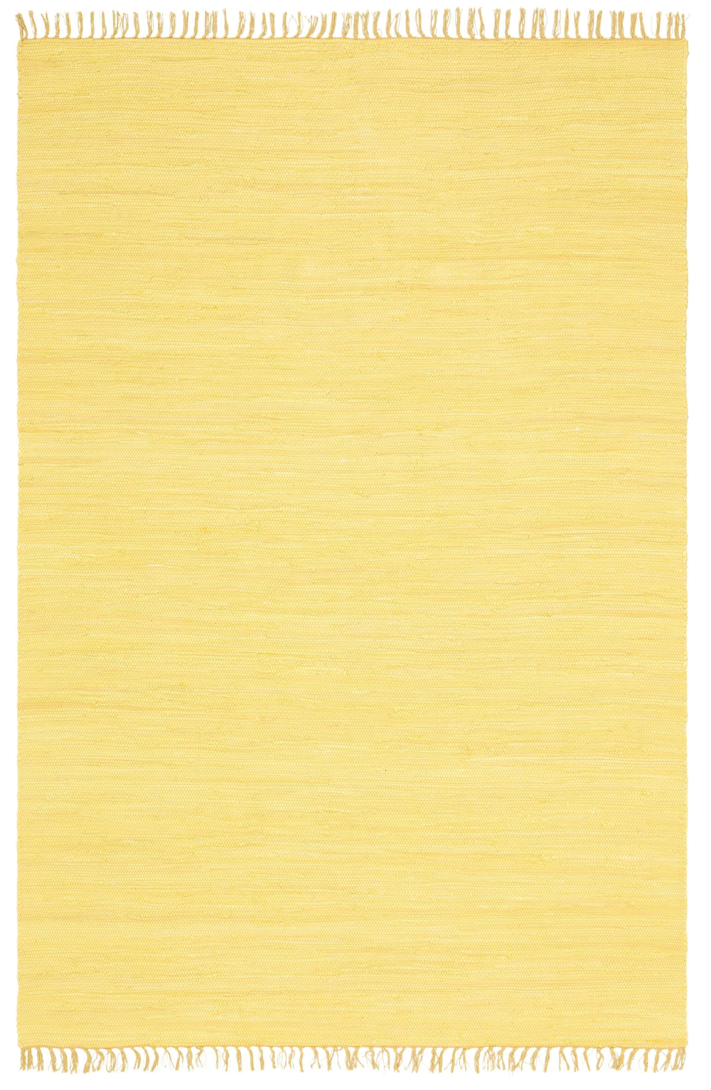Höhe: handgewebt, Teppich mm, beidseitig 5 verwendbar, Paul, gelb Wendeteppich, mit Lüttenhütt, Fransen rechteckig,