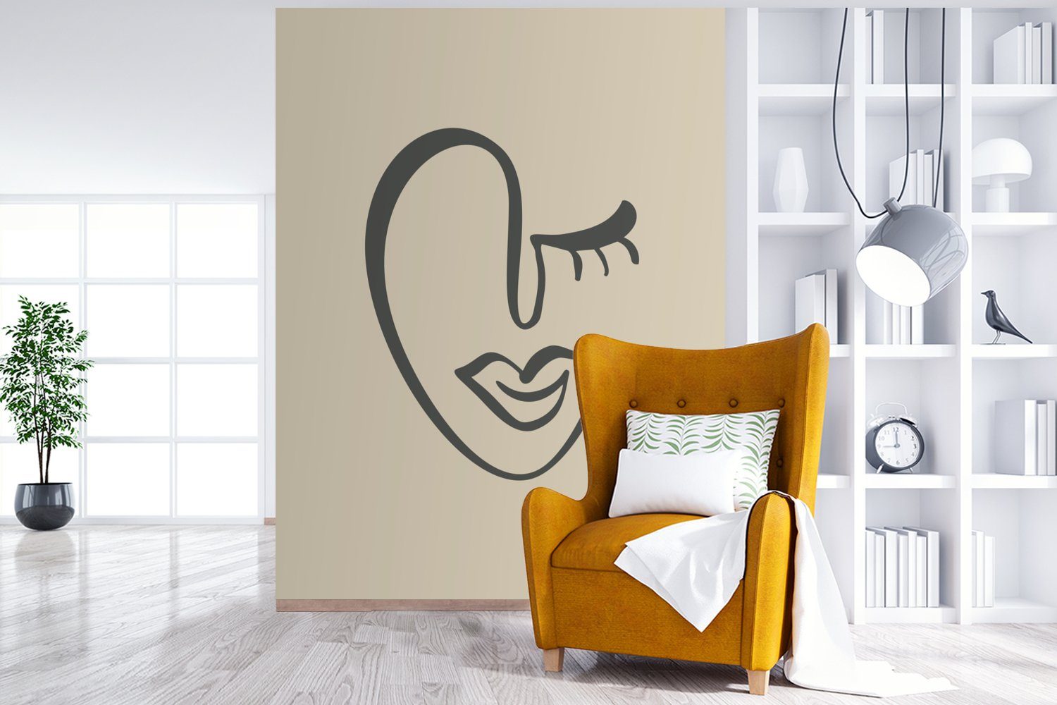 Tapete Gesicht Minimalismus, MuchoWow Vinyl Wandtapete Abstrakt bedruckt, Wohnzimmer, - Montagefertig St), (4 Matt, - Fototapete für