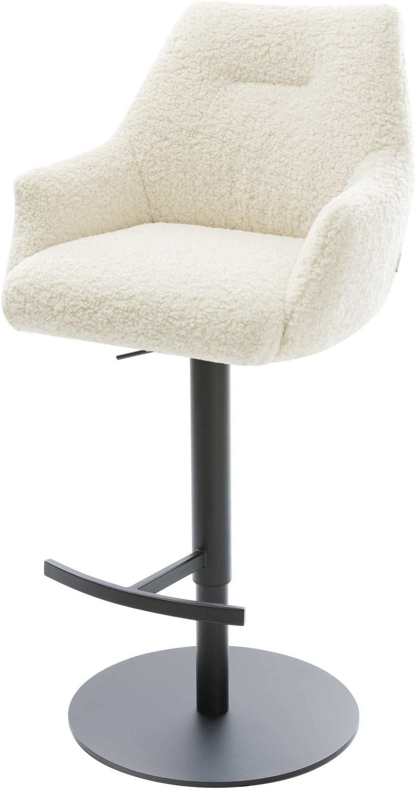 DELIFE Barhocker Alja-Flex, Drehfuß höhenverstellbar Metall Schwarz Teddystoff Beige Taschenfederk