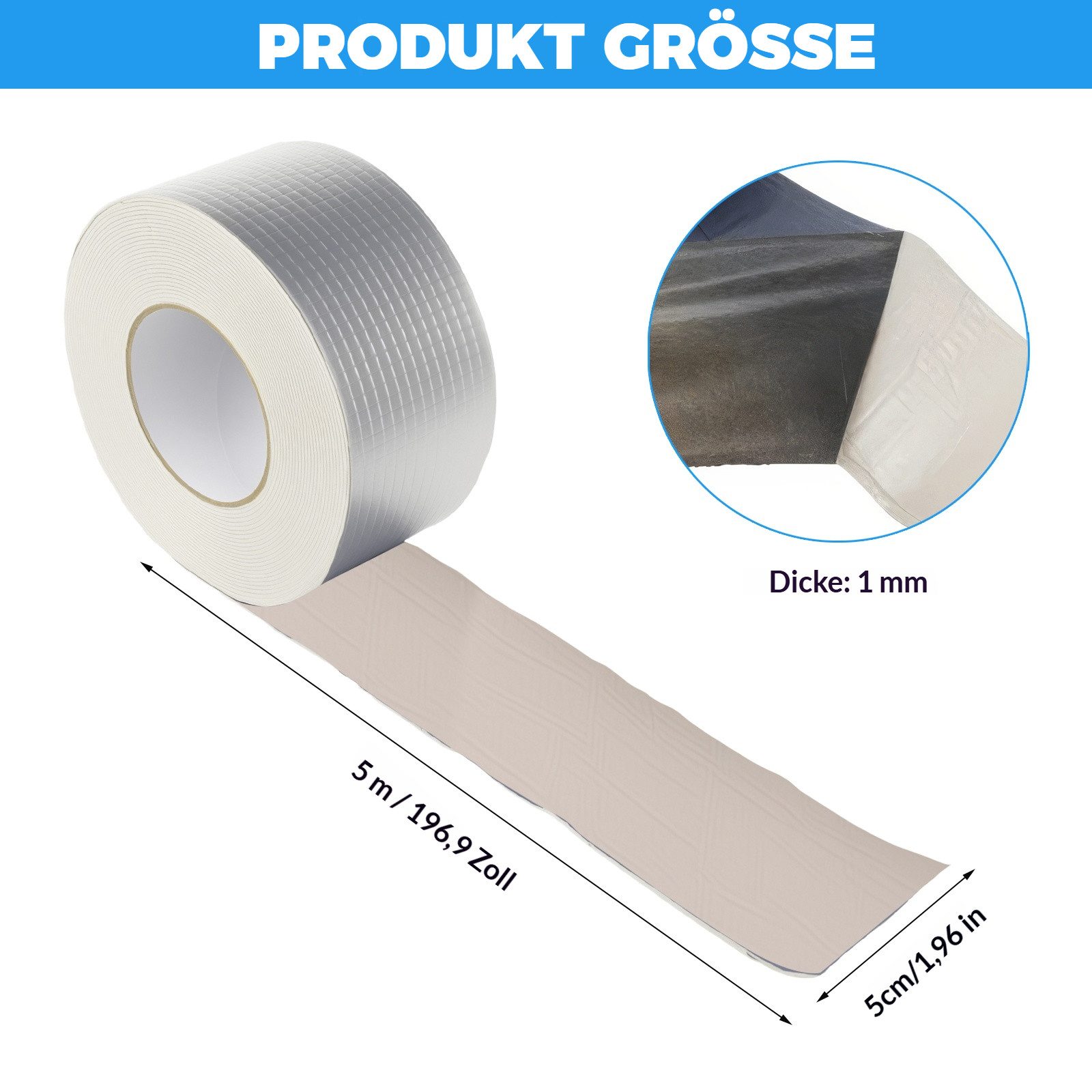 BlingBin Dichtungsband Selbstklebendes Aluminium Butyl-Reparaturband, (1 Stück, 1-St., 5 cm x 5 m x 1 mm), wasserdicht zum Abdichten und Befestigen gegen Undich – Bild 2 von 5