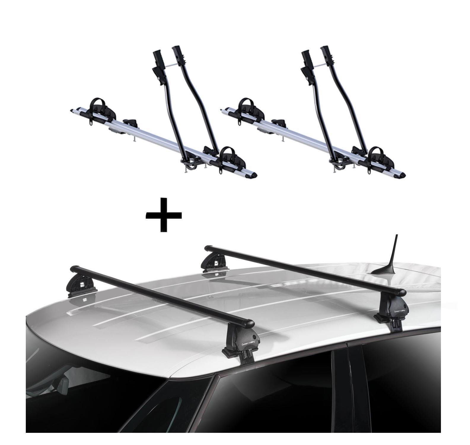 VDP Dachträger, 2x Fahrradträger SAGITTAR + Dachträger VDP EVO Stahl kompatibel mit Peugeot 508 4 Türer 2011-2018