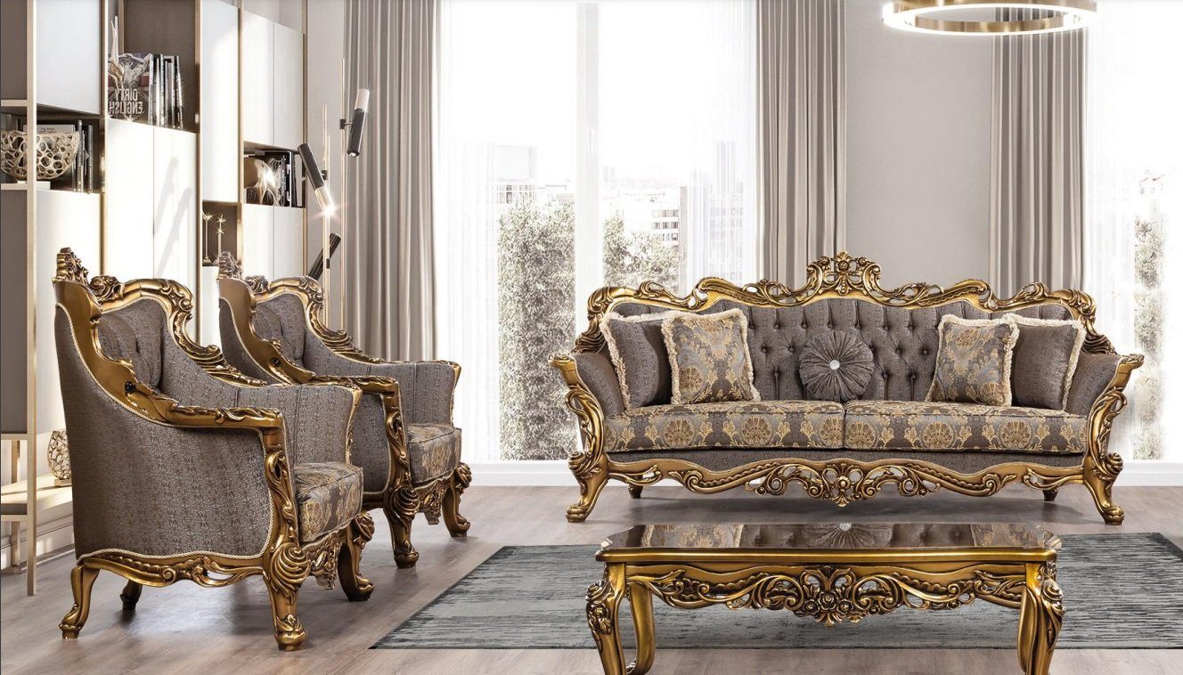 JVmoebel Wohnzimmer-Set, Sofagarnitur 3+1+1 Sitzer Luxus Garnitur Set Sofa Sessel Stoff Barock