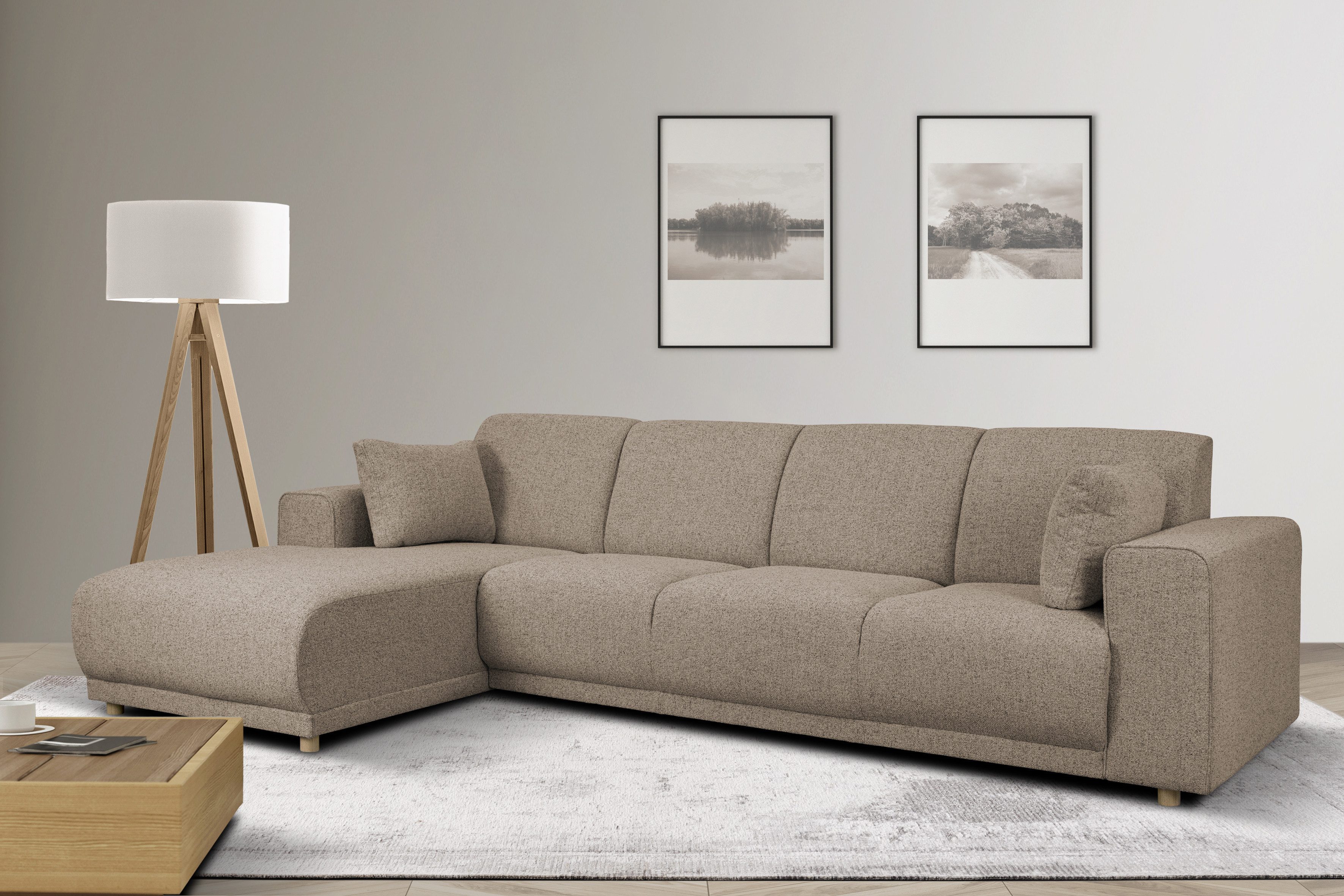 OTTO home Ecksofa LEMPS wahlweise Recamiere links oder rechts L-Form, incl. Zierkissen, Stellmaße 297x162 cm