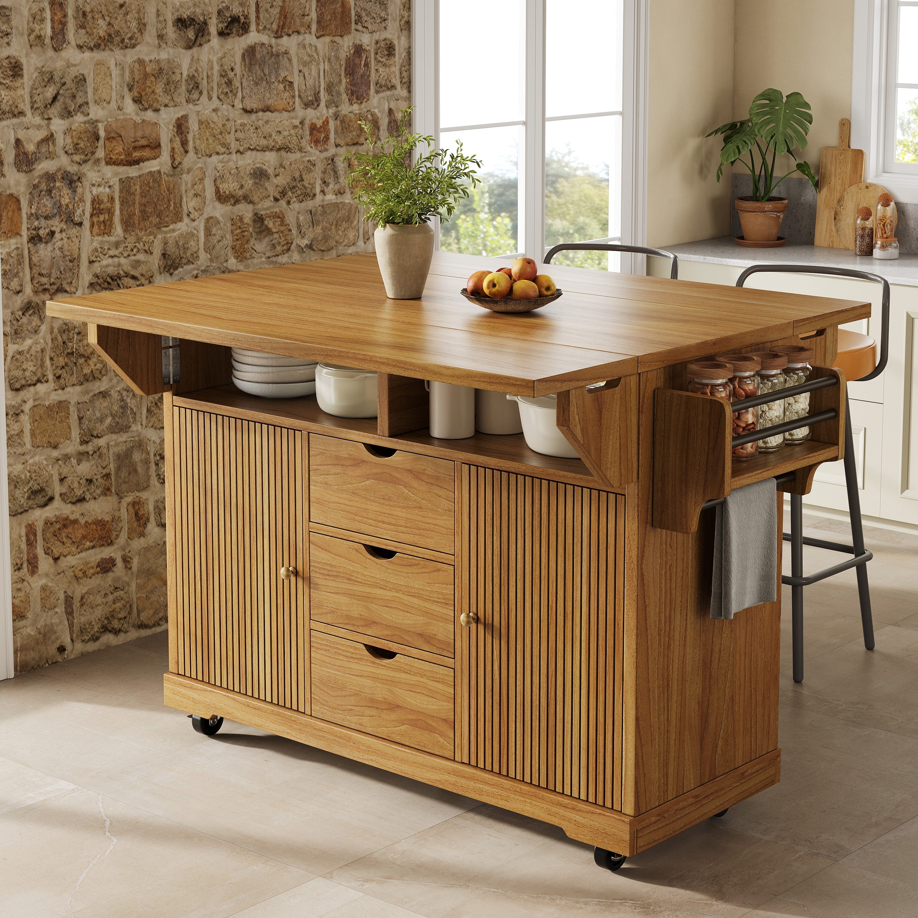 Ulife Servierwagen 142*80*95cm, mit ausklappbaren Tischverlängerungen, (2 St), Dunkelbraun