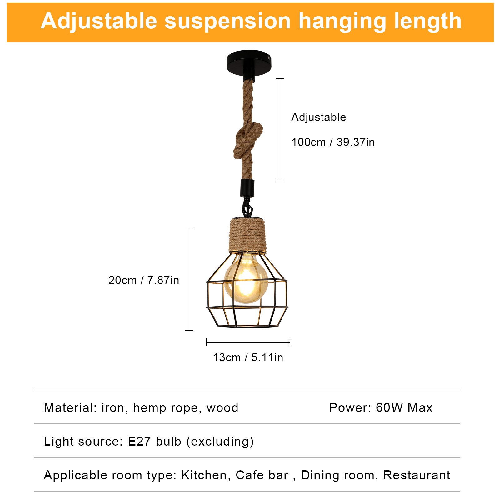 Goeco Deckenleuchte 1 Flammige Hängelampe Hanfseil Holz Kronleuchter Metall günstig online kaufen