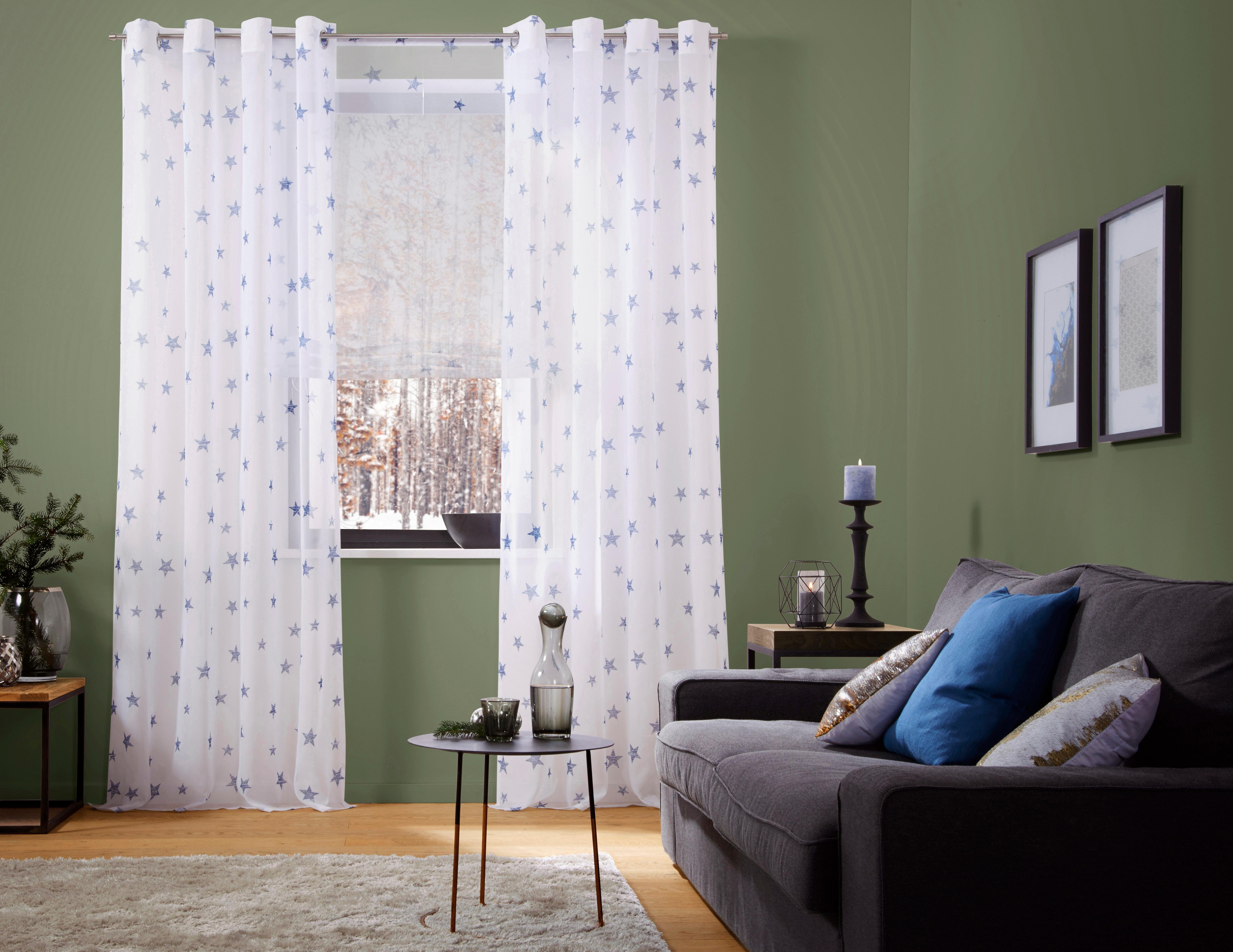 Bändchenrollo Stern, my home, mit Stangendurchzug, Voile, blau Polyester Transparent