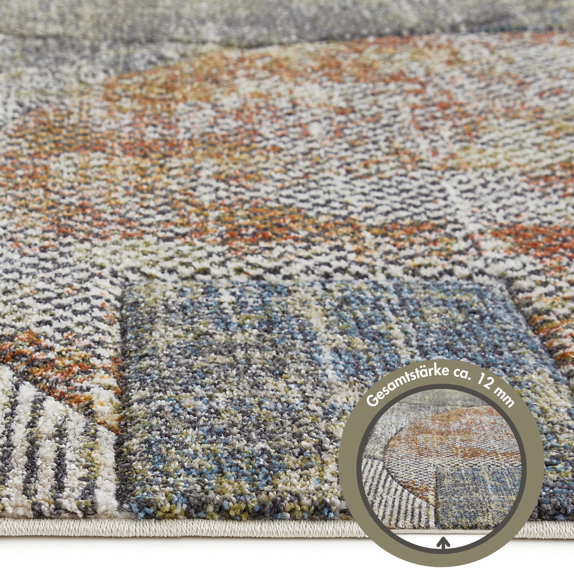 LUXOR living Teppich Toronto, rechteckig, Höhe: 12 mm, Kurzflor, modernes Patchwork-Design, Hoch-Tief Struktur, Wohnzimmer