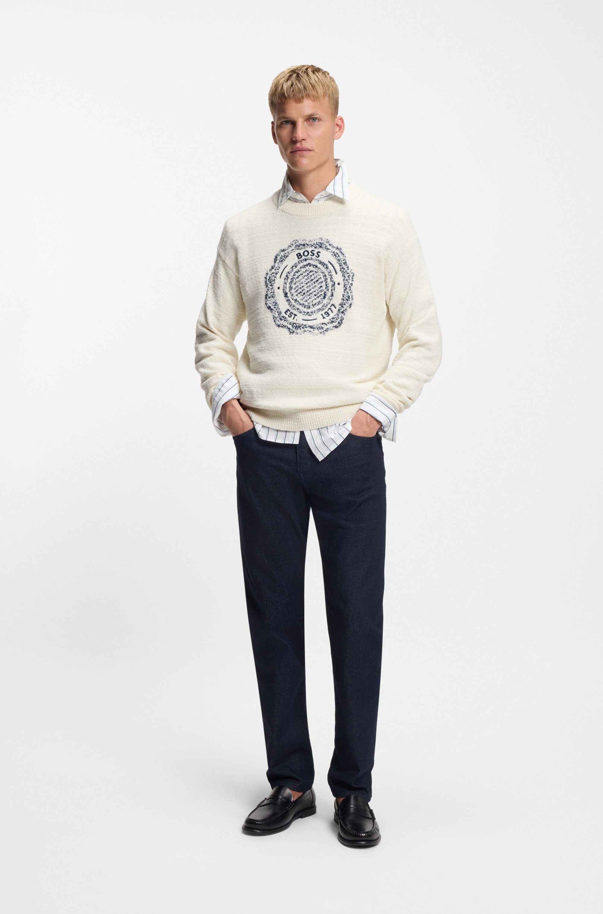 BOSS ORANGE Strickpullover Kerbert Regular Fit, Rundhalsausschnitt, BOSS-Logo