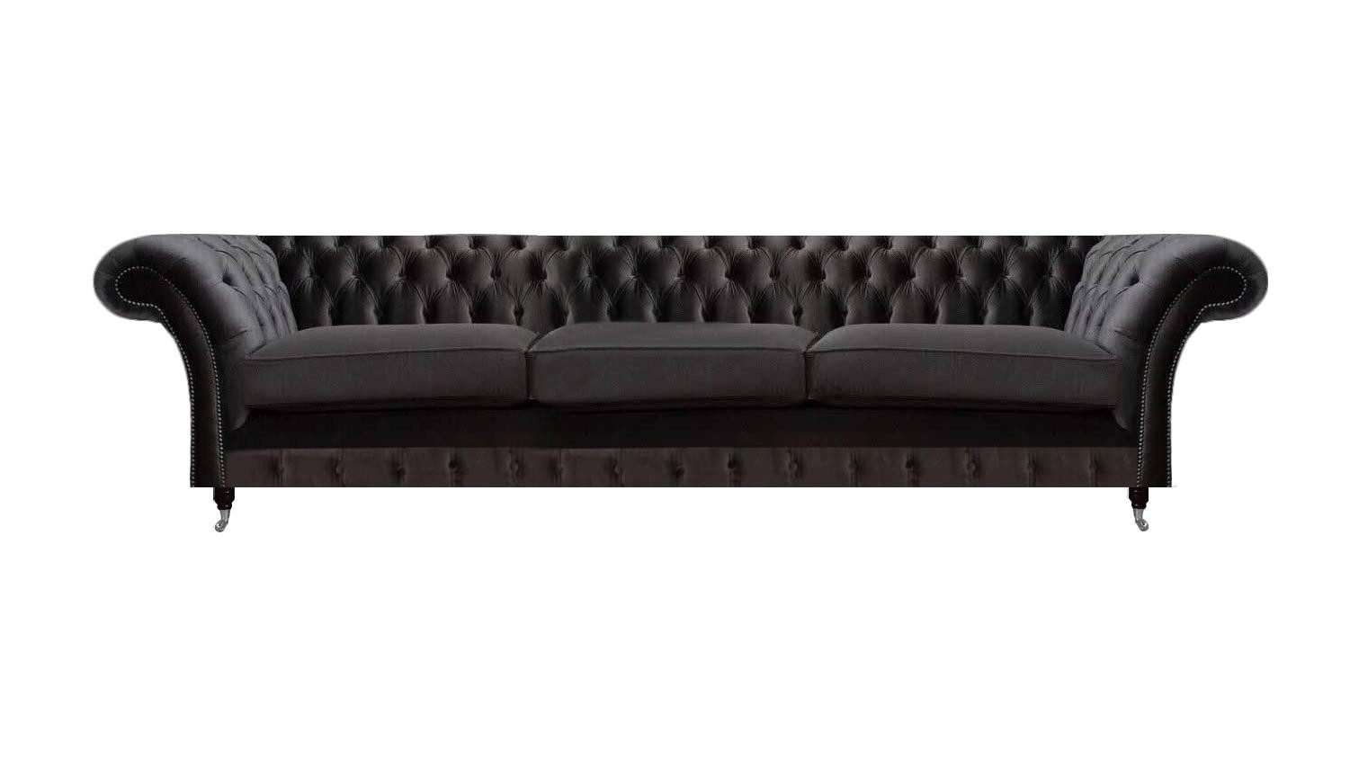 Xlmoebel Chesterfield-Sofa Schwarze Chesterfield Textilcouch mit Knopfdetail und elegantem Design, 3-Sitzer, Hergestellt in Europa
