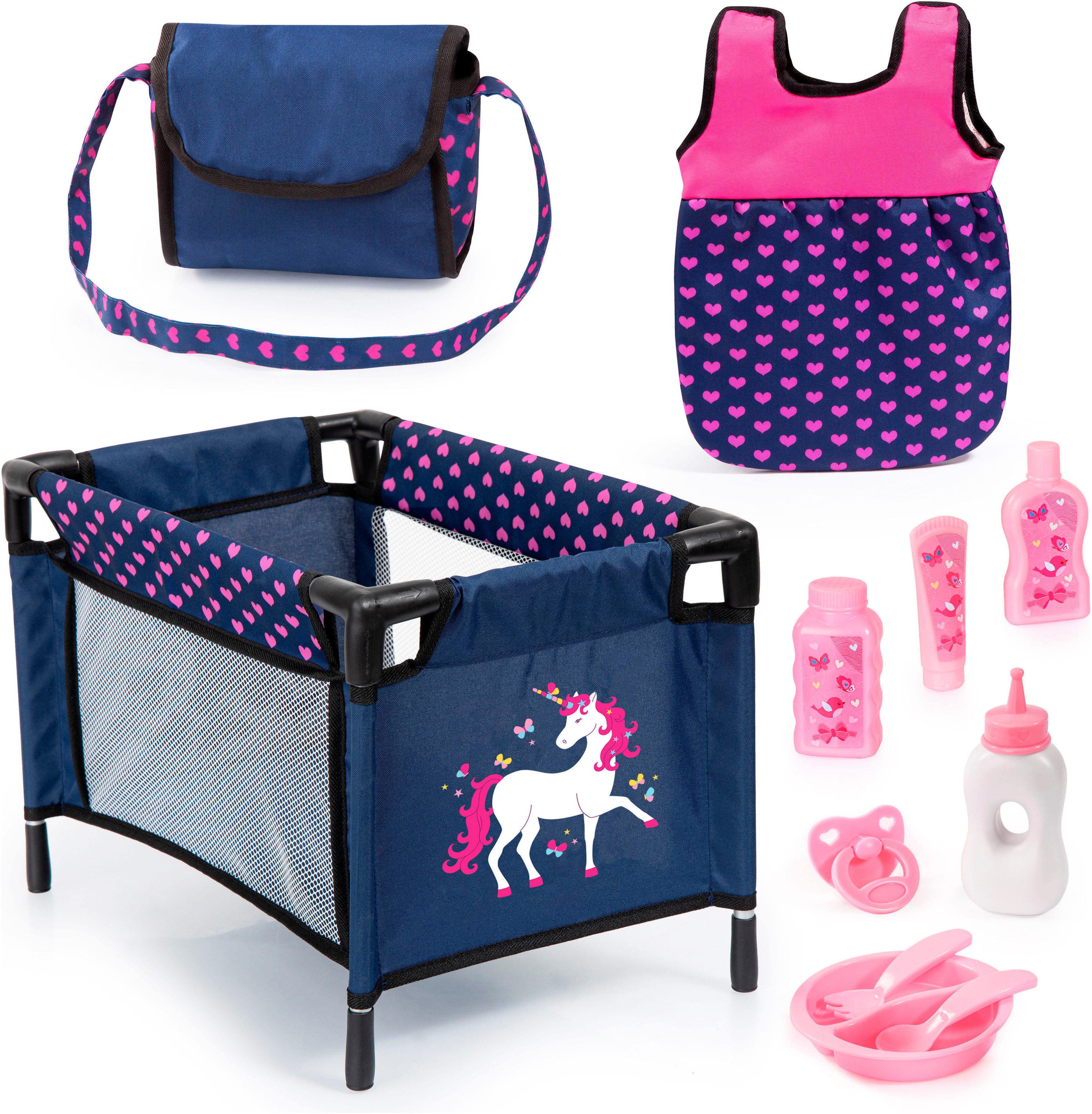 Bayer Puppenmöbel Puppen-Reisebett und Schlafsack blau/pink (Set), mit Schl günstig online kaufen