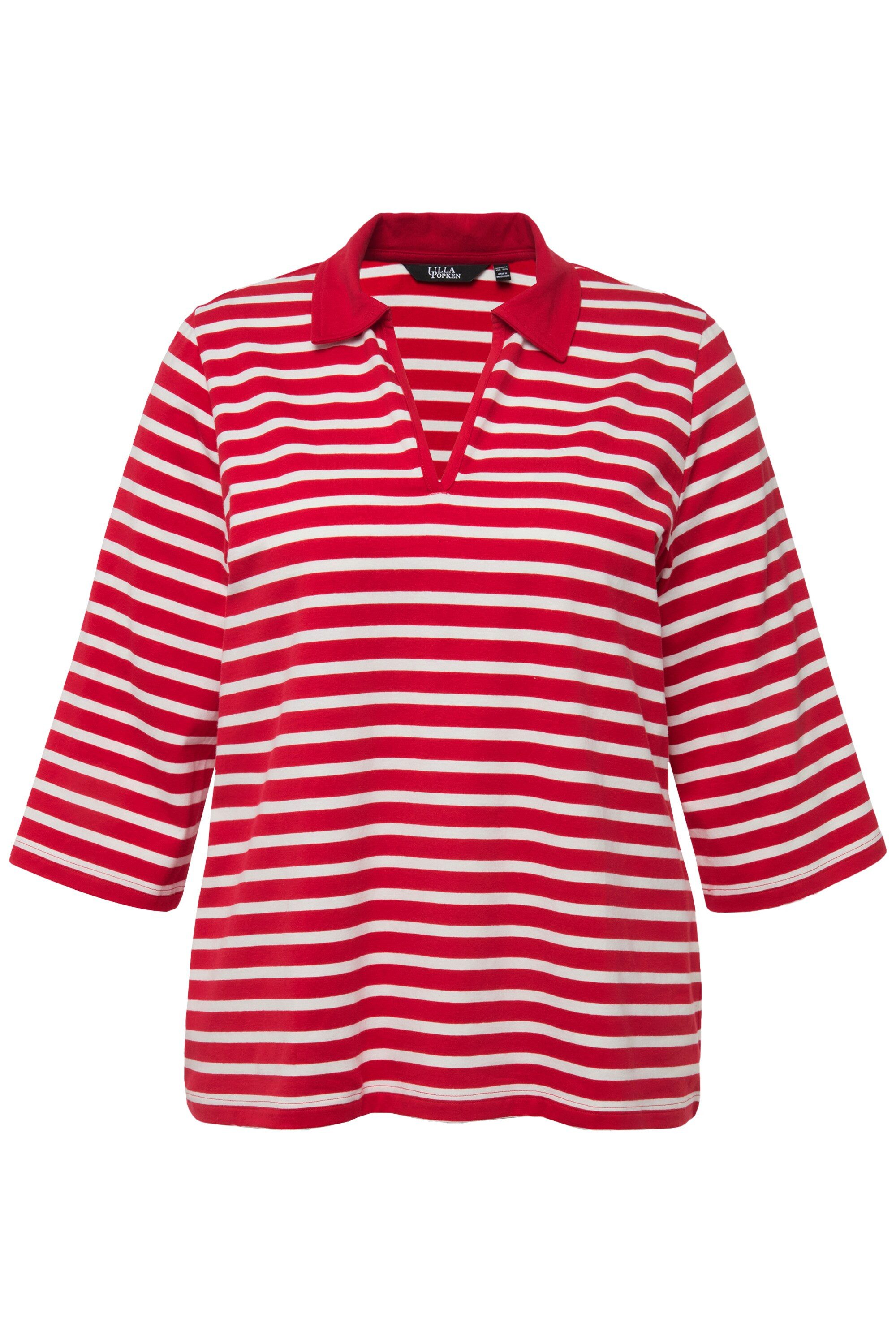 Ulla Popken Poloshirt Poloshirt Ringel V-Ausschnitt 3/4-Arm günstig online kaufen