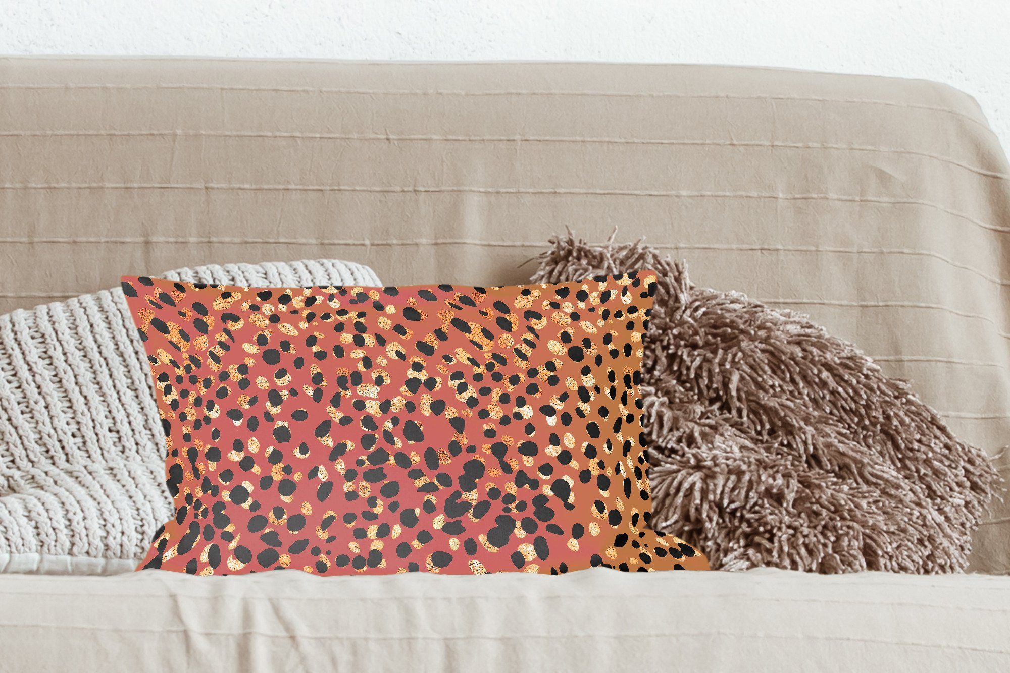 MuchoWow Dekokissen Tiermuster Wohzimmer mit Braun, - - Leopard Schlafzimmer Gold Füllung, Dekoration, - Zierkissen, Dekokissen