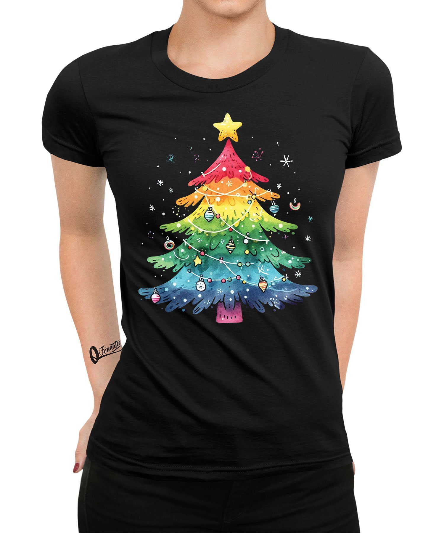 Quattro Formatee Weihnachtsbaum Regenbogen Weihnachtsgeschenk Weihnachten LGBT Kurzarmshirt X-mas (1-tlg) 