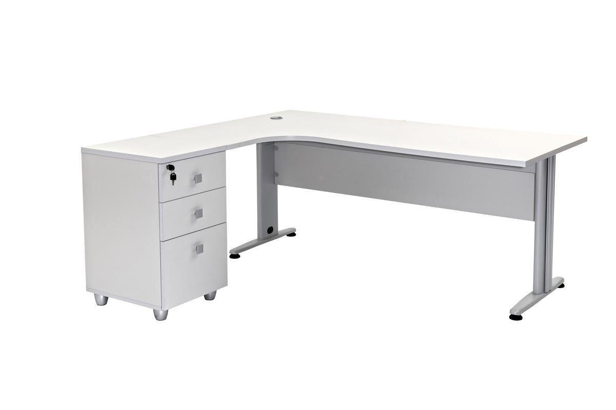 Furni24 Schreibtisch Winkelschreibtisch Dona, grau Dekor, 180 cm, inkl. Beistellcontainer