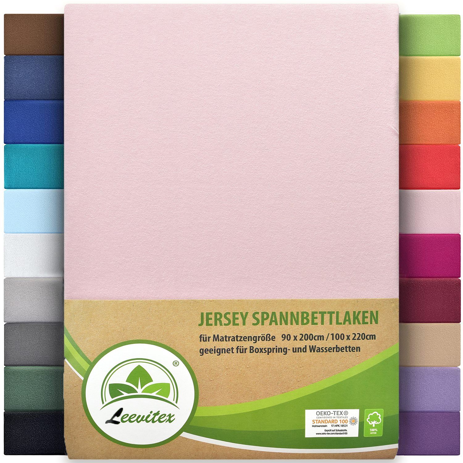 Spannbettlaken Premium 170, leevitex®, Gummizug: rundum, schwer und dick, 100% Jersey-Baumwolle, auch Boxspringbett geeignet Rosa / Rose