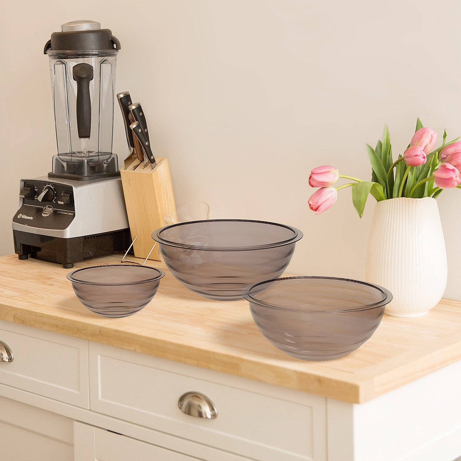 meberg Salatschüssel Set Design Schüsseln in Glasoptik, hochwertiger Kunststoff BPA frei, Kunststoff, (3-teiliges Salatschüsselset Bruchfest, 3-tlg), Kunststoffschüsseln Servierschalen modern Schüsselset Obstschüsseln