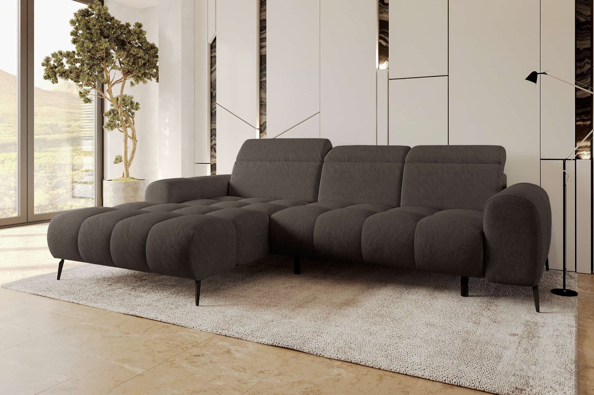 99rooms Ecksofa Milano, Sofa, L-Form, mit elektrischer Sitztiefenverstellung, Chenille APHRODITE