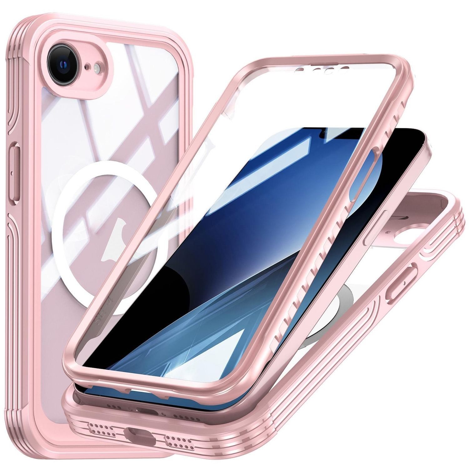 Wigento Handyhülle für Apple iPhone 17e / 16e MagSafe 360 Grad Hybrid Tasche Bumper Rosa, Full Body, MagSafe-Unterstützung, präzise Passform
