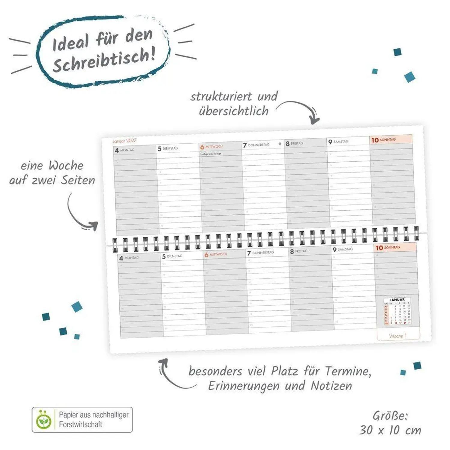 Trötsch Verlag Querkalender TRÖTSCH - Schreibtischquerkalender 2 (eine Woche 2 Seiten) 2027