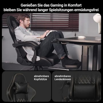 BASETBL Bürostuhl Gaming-Stuhl ergonomischer Bürostuhl mit Fußstütze und Liegefunktion, breite Sitzfläche, bis 150kg belastbar