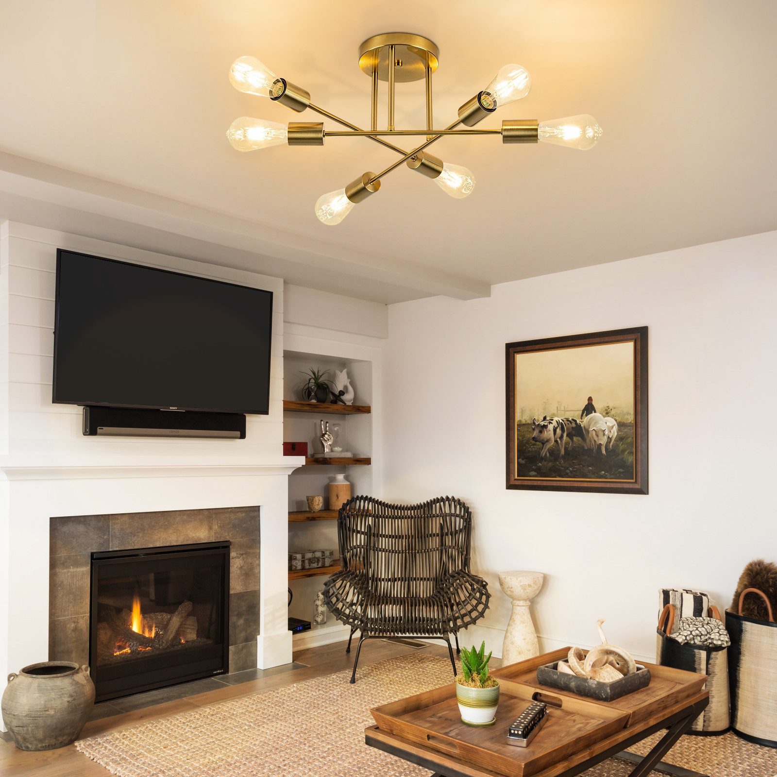 ZMH Deckenleuchte Deckenlampe Vintage Wohnzimmer E27, LED wechselbar, Warmw günstig online kaufen