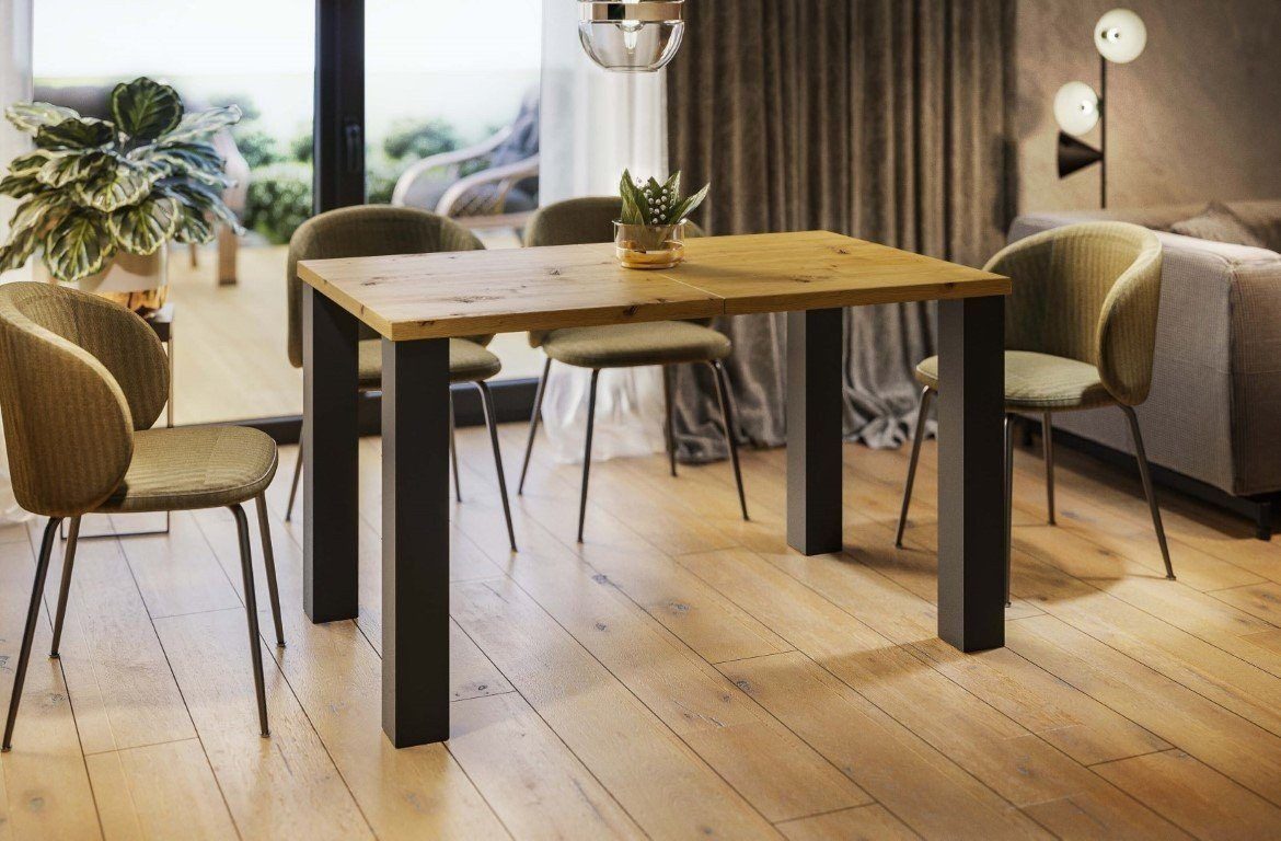 Endo-Moebel Esstisch Esstisch "Juka" 130-210cm ausziehbar erweiterbar Kulissentisch (1 Tisch), Vierfuß, schwarz-matte Tischbeine, für bis zu 8 Personen