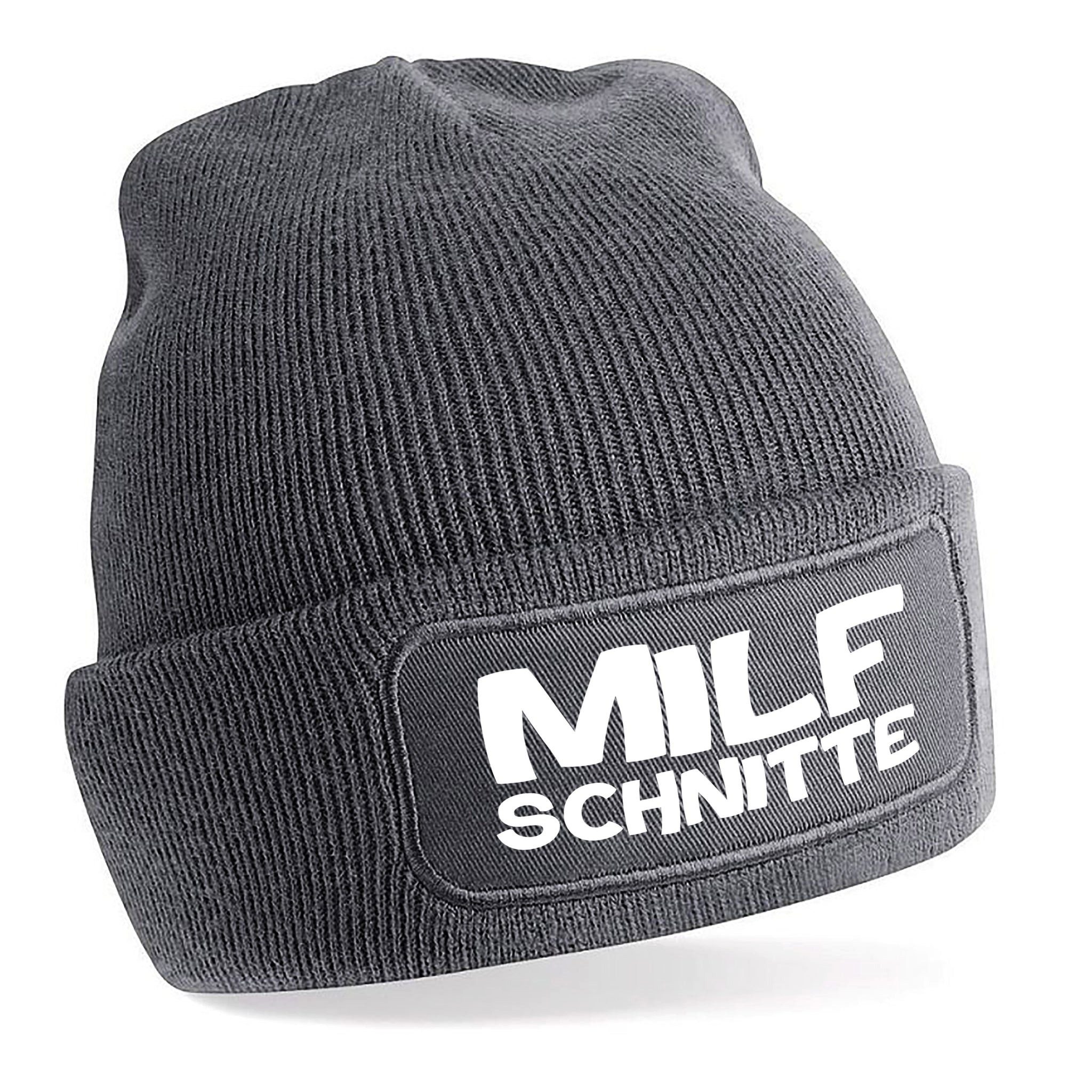 Herzbotschaft Beanie Strickmütze mit Spruch MILFSCHNITTE (Skimütze)