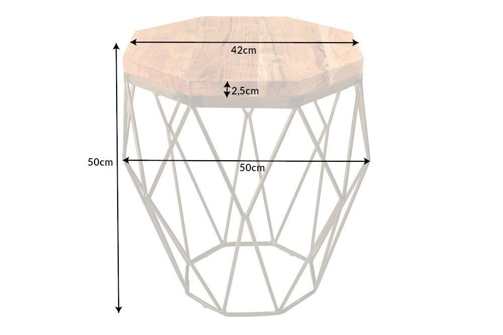 messing riess-ambiente 50cm · Metall natur | · | · natur natur Beistelltisch Wohnzimmer (Einzelartikel, DIAMOND messing 1-St), Industrial Massivholz