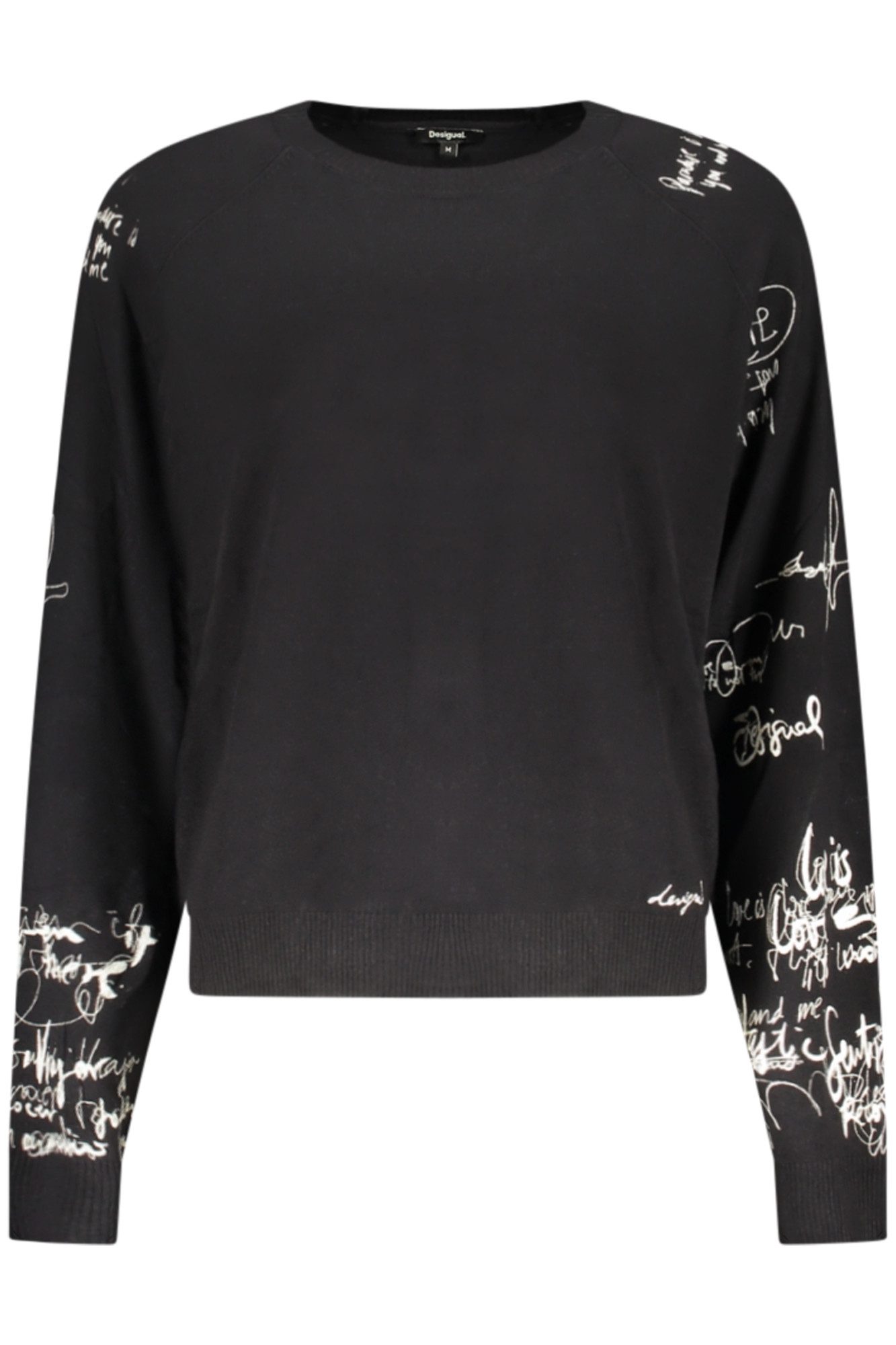 Desigual Strickpullover Stylischer Damenpullover in Schwarz mit Print und Stickerei