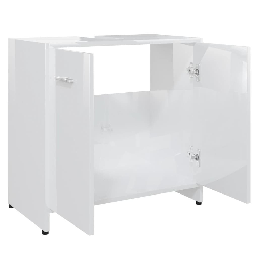 Hochglanz-Weiß (1-St) vidaXL Badezimmerschrank Holzwerkstoff, cm 60x33x61 Badezimmer-Set