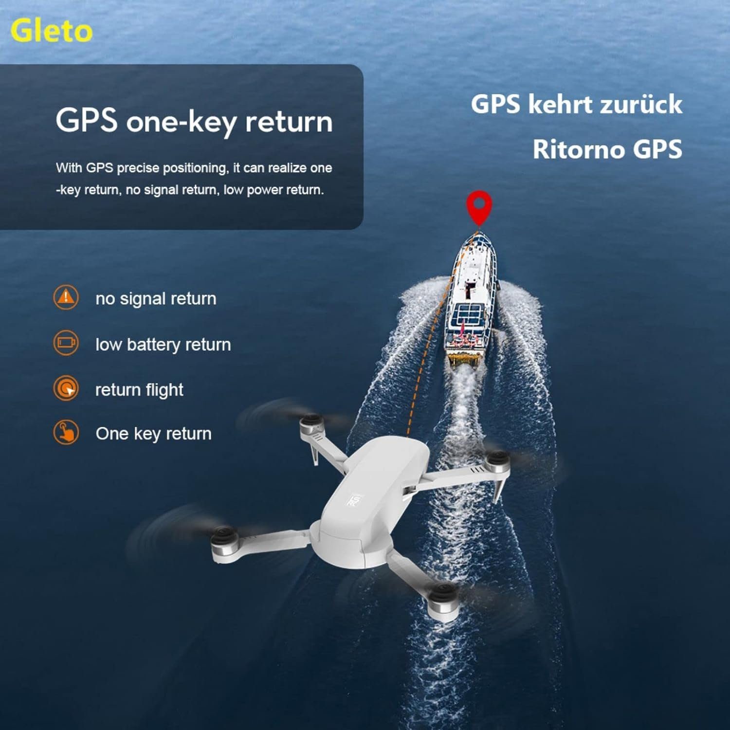 Gleto Drohne (4K, GPS Mit EIS Quadrocopter FPV WiFi RC GPS 4K Rückkehr) 5G Doppelkamera
