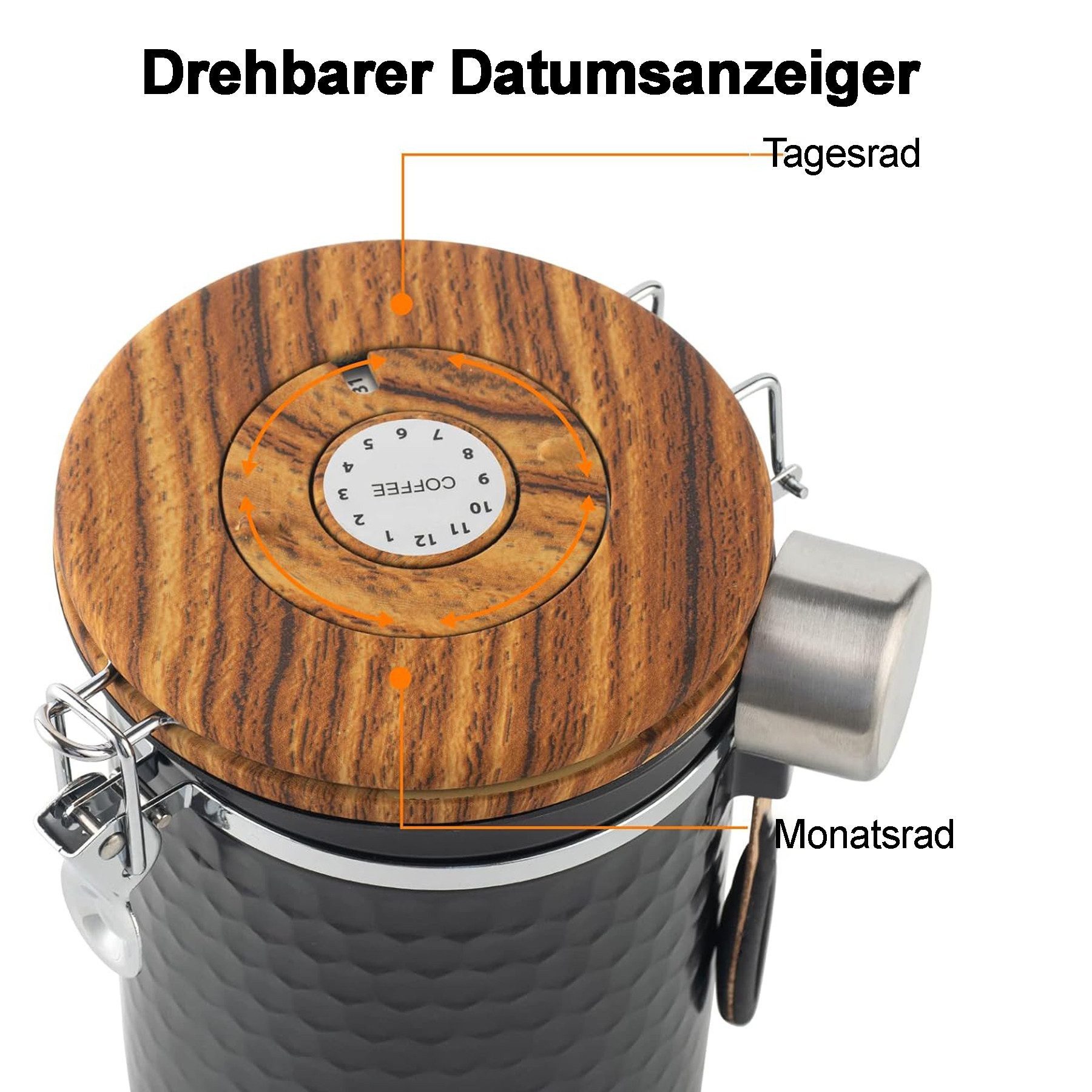 Mutig Kaffeedose Luftdichte Edelstahl Kaffeedose, 1,8 L Vakuum KaffeebohnenbehäLter, (für NüsseTee NüSse Kakao LäNger Und Frisch Bleiben) – Bild 4 von 5