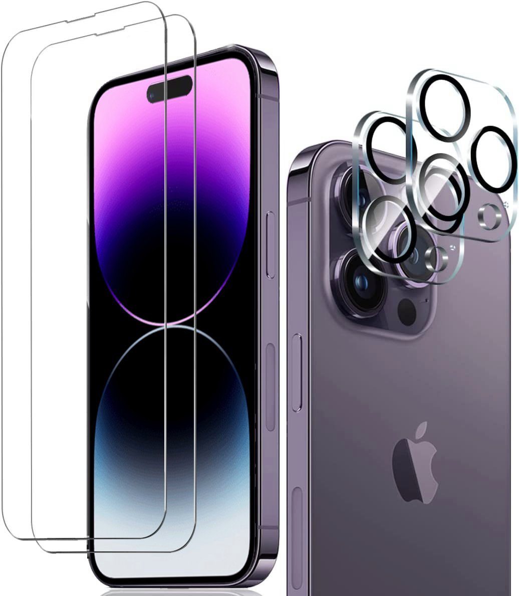 MSM Displayschutzglas 2X Schutzglas (Display + Kamera) für iPhone 14 Pro Max Panzerfolie