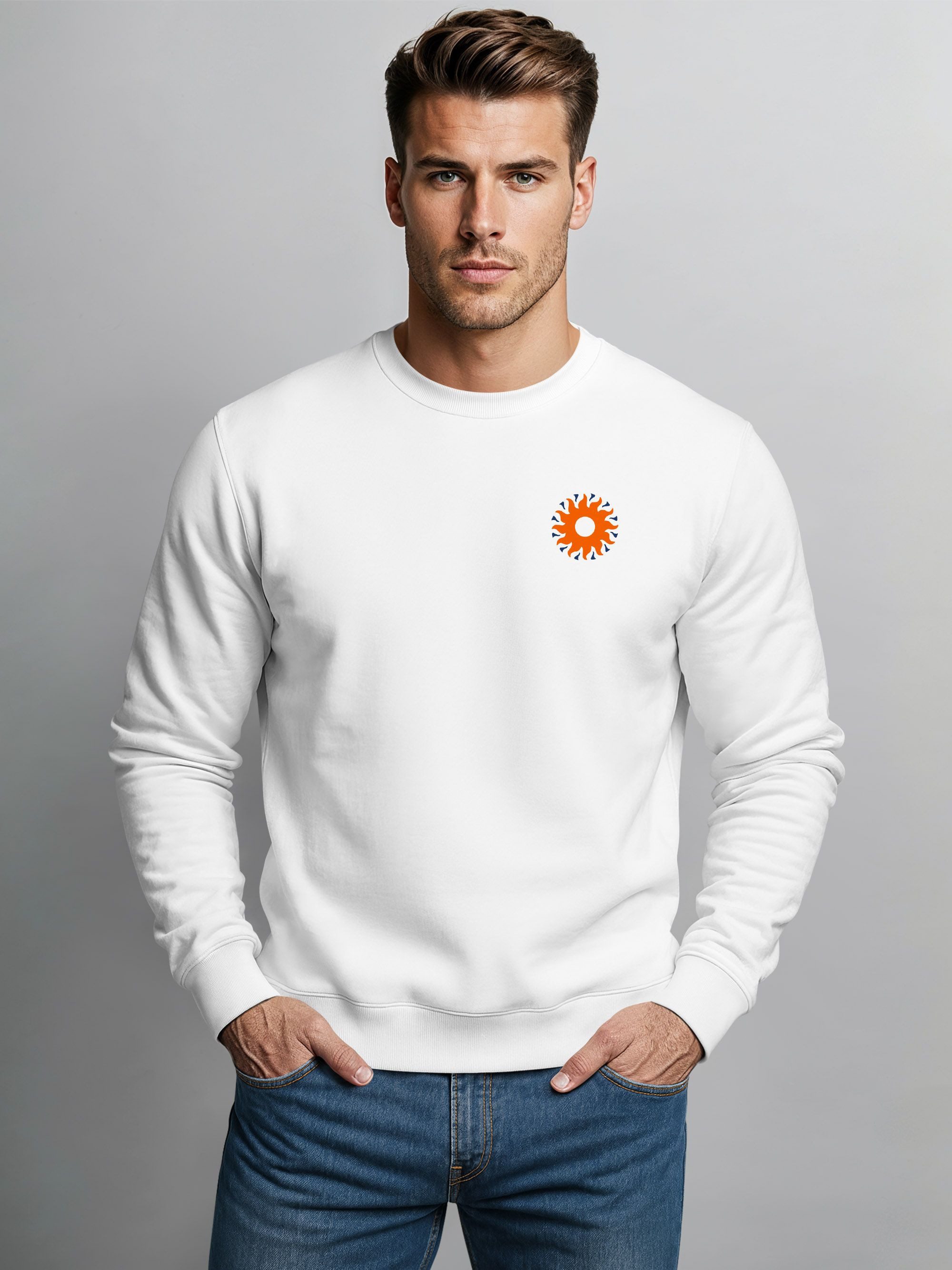 Neverless Sweatshirt Sweatshirt Herren Pullover mit Backprint Freed by Nature Sonnenmotiv